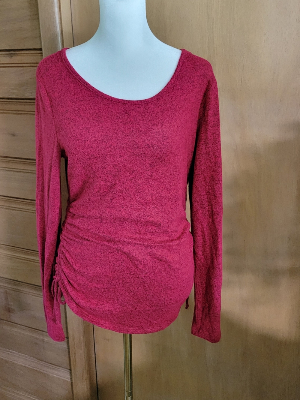 by & by Deep Red Scoop Neck Long Sleeve with Side Ruching